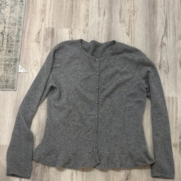 Garnet hill Gray Women's 100% Cashmere cardigan sweater XL  FLAWED - Picture 1 of 7